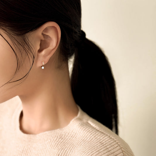 Triple Band Solitaire Drop Earrings