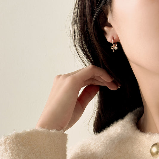 Ribbon Pearl Drop Earrings