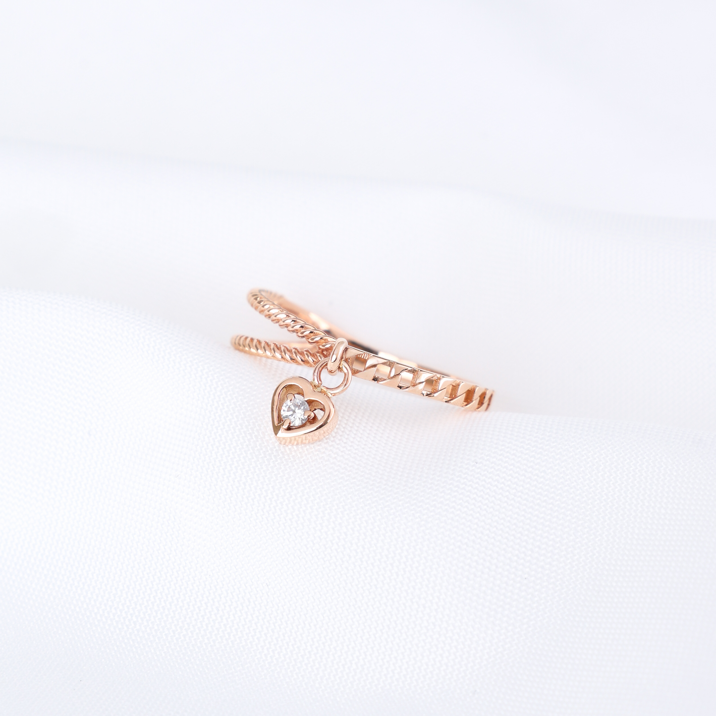 Heart Charm Dual Band Ring