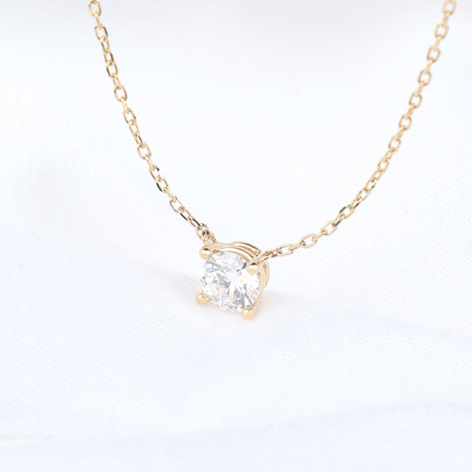 Four Prong Lab Grown Diamond Solitaire Necklace, Basket Setting