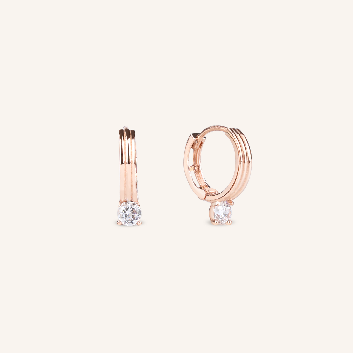 Triple Band Solitaire Drop Earrings