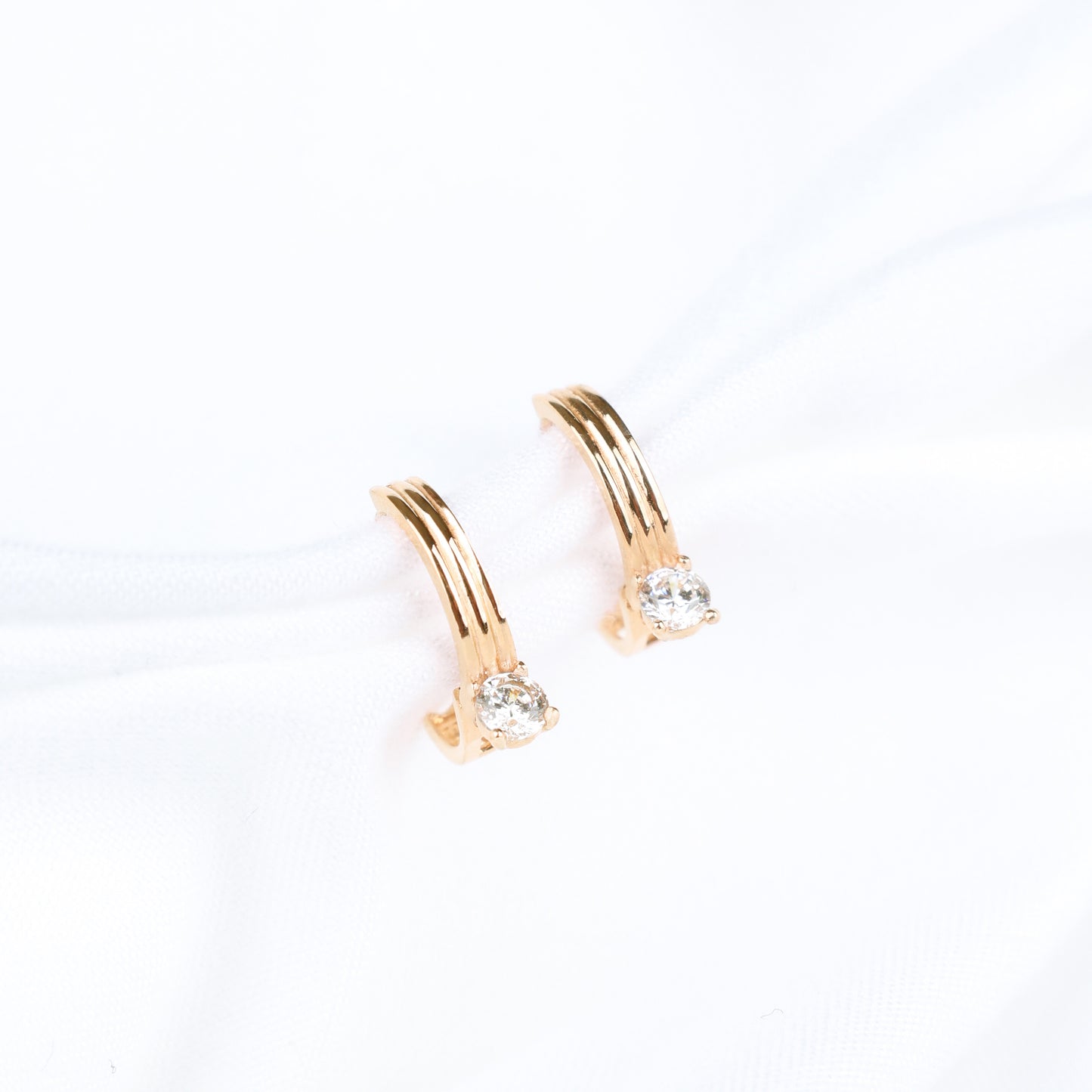Triple Band Solitaire Drop Earrings