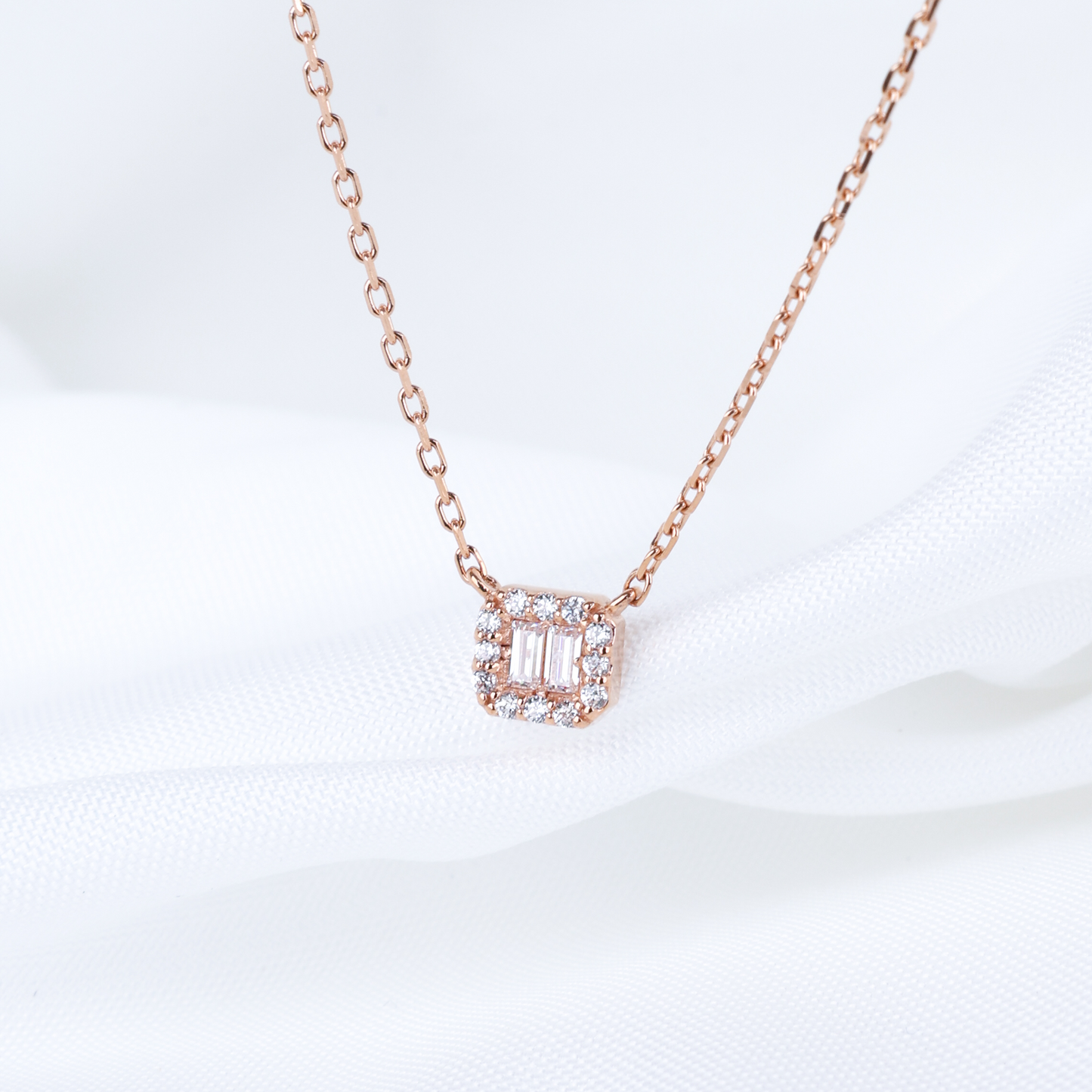 Baguette Halo Square Necklace