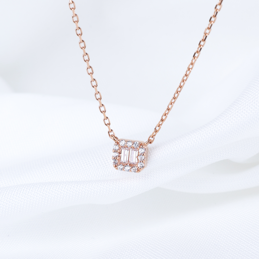 Baguette Halo Square Necklace