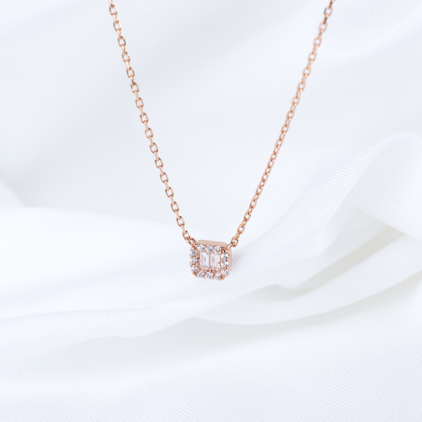 Baguette Halo Square Necklace