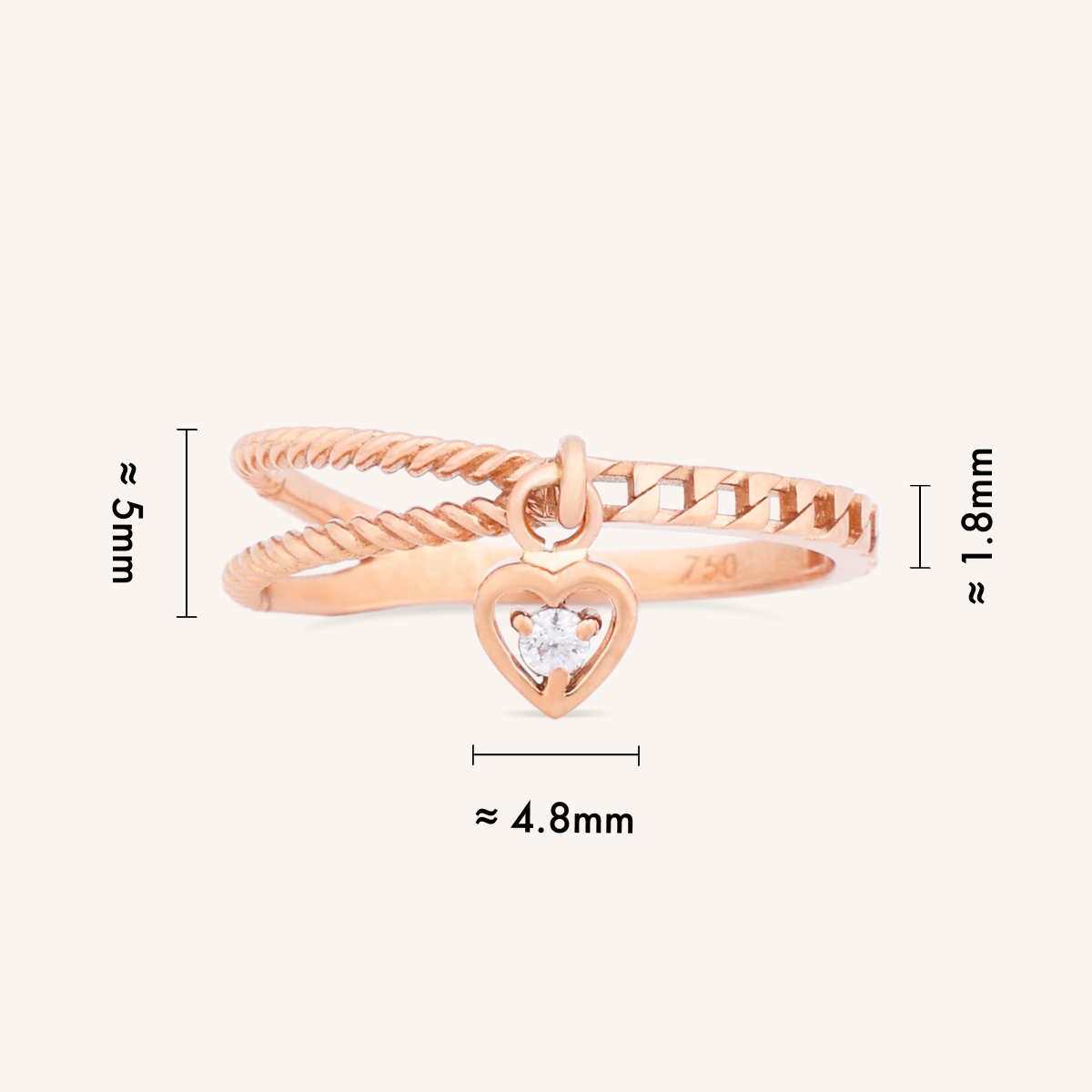 Heart Charm Dual Band Ring