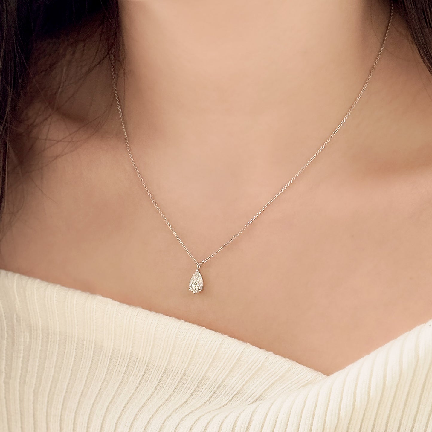 Pear Cut Lab Grown Diamond Solitaire Necklace