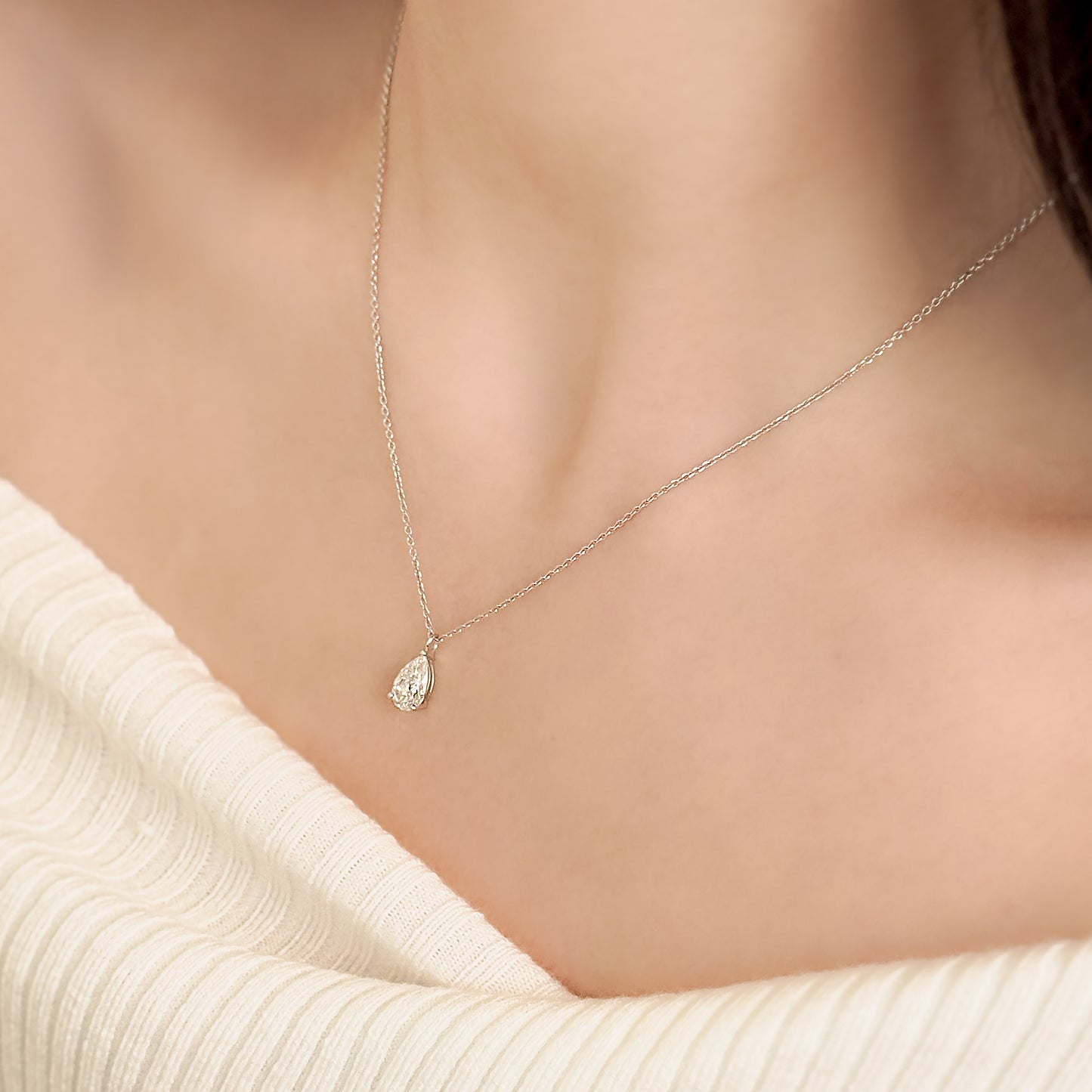 Pear Cut Lab Grown Diamond Solitaire Necklace