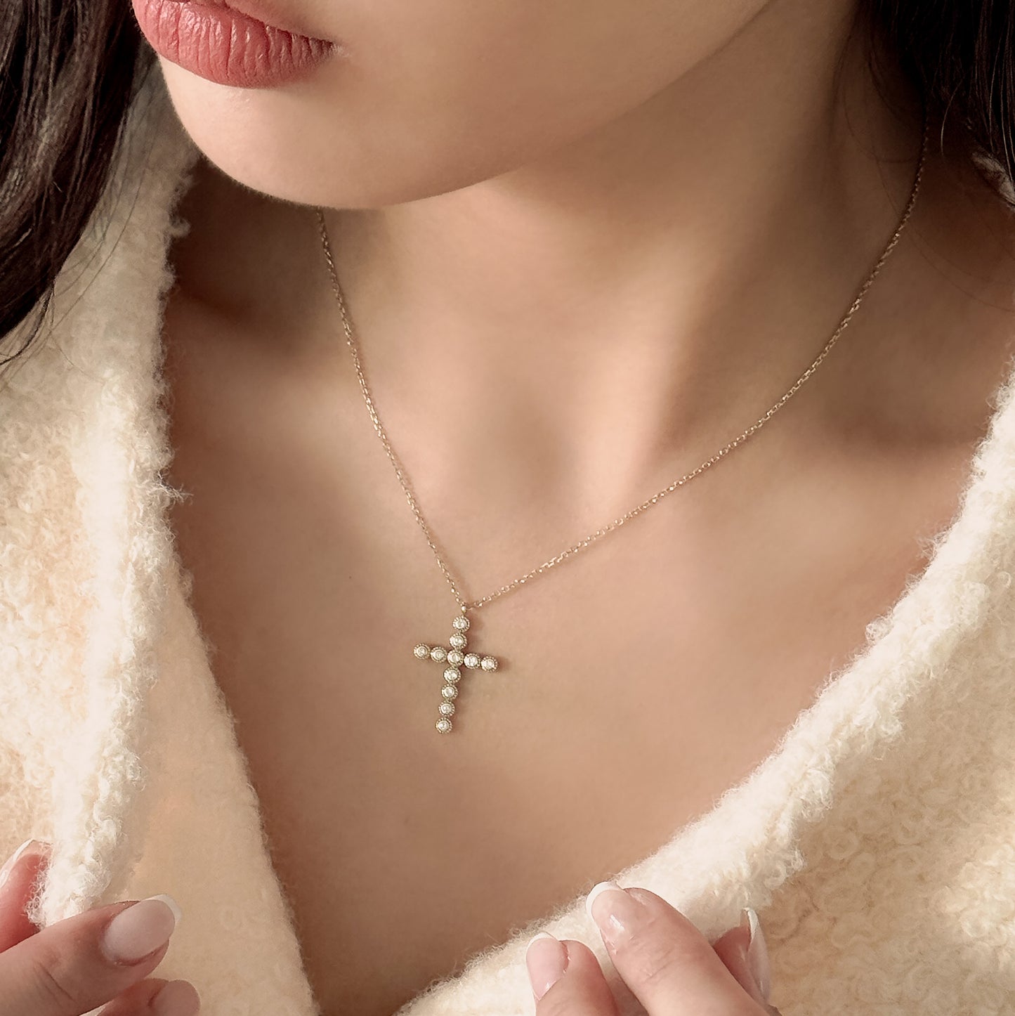 Lab Grown Diamond Bezel Cross Necklace