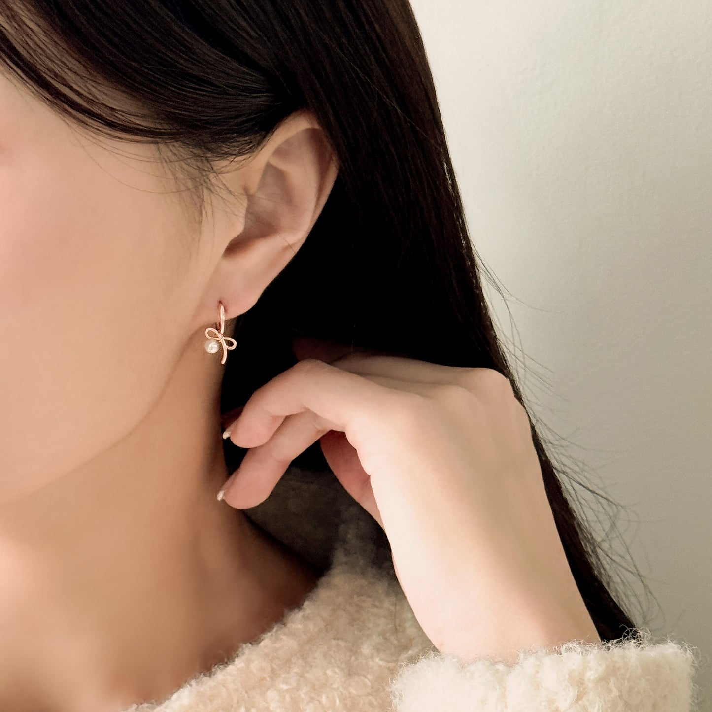 Ribbon Pearl Drop Earrings