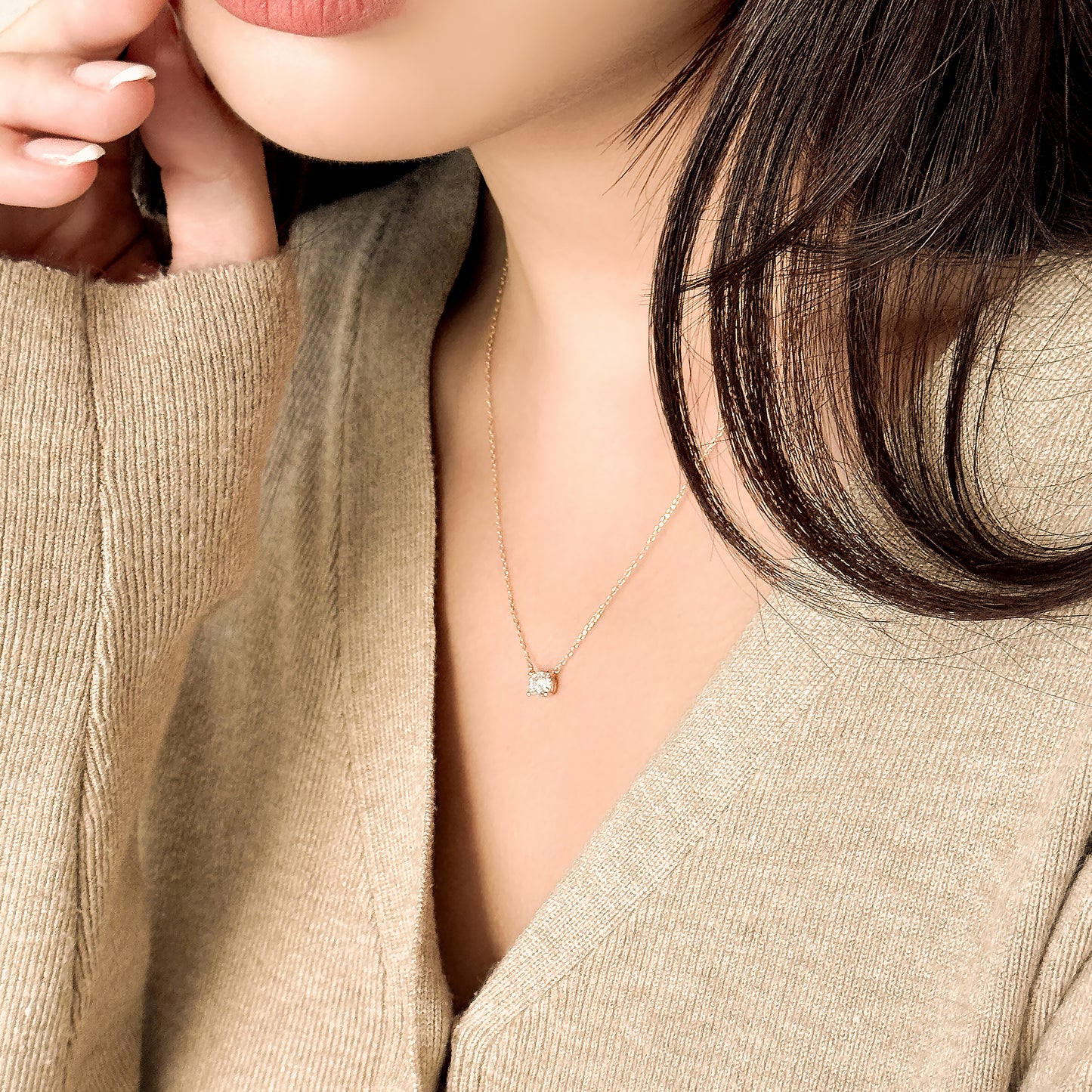 Four Prong Lab Grown Diamond Solitaire Necklace, Basket Setting