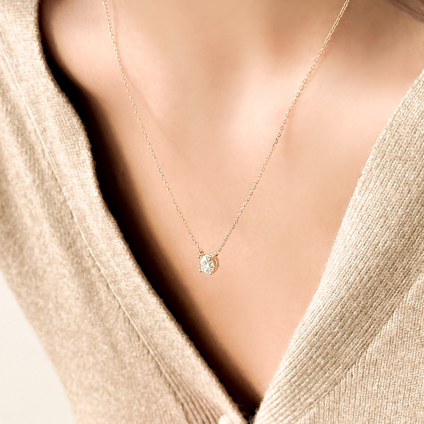 Four Prong Lab Grown Diamond Solitaire Necklace, Basket Setting