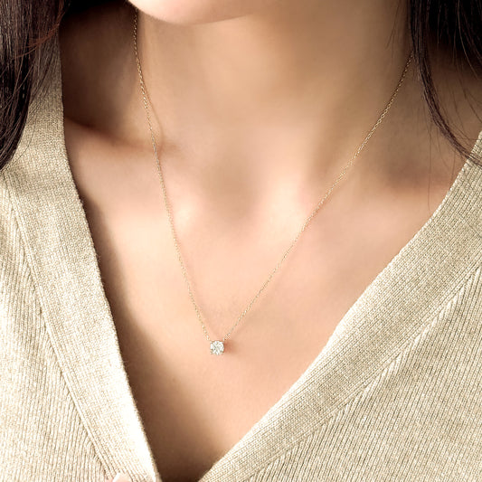 Four Prong Lab Grown Diamond Solitaire Necklace, Basket Setting