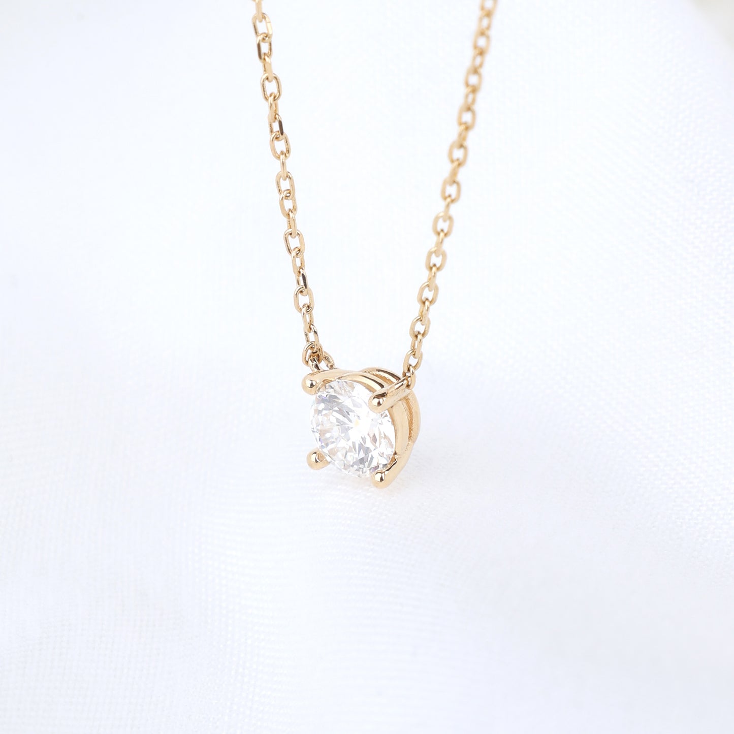 Four Prong Lab Grown Diamond Solitaire Necklace, Basket Setting