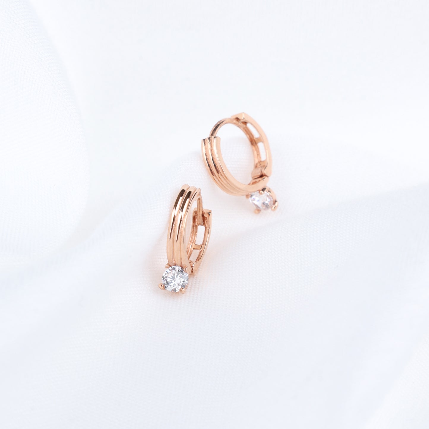 Triple Band Solitaire Drop Earrings