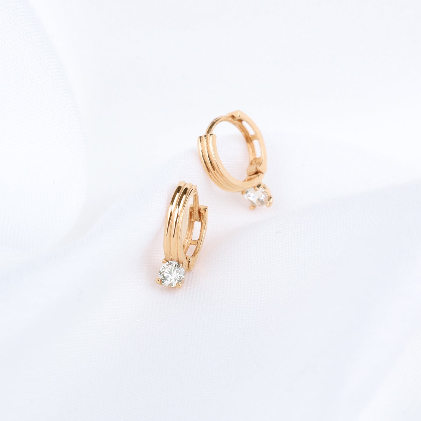 Triple Band Solitaire Drop Earrings
