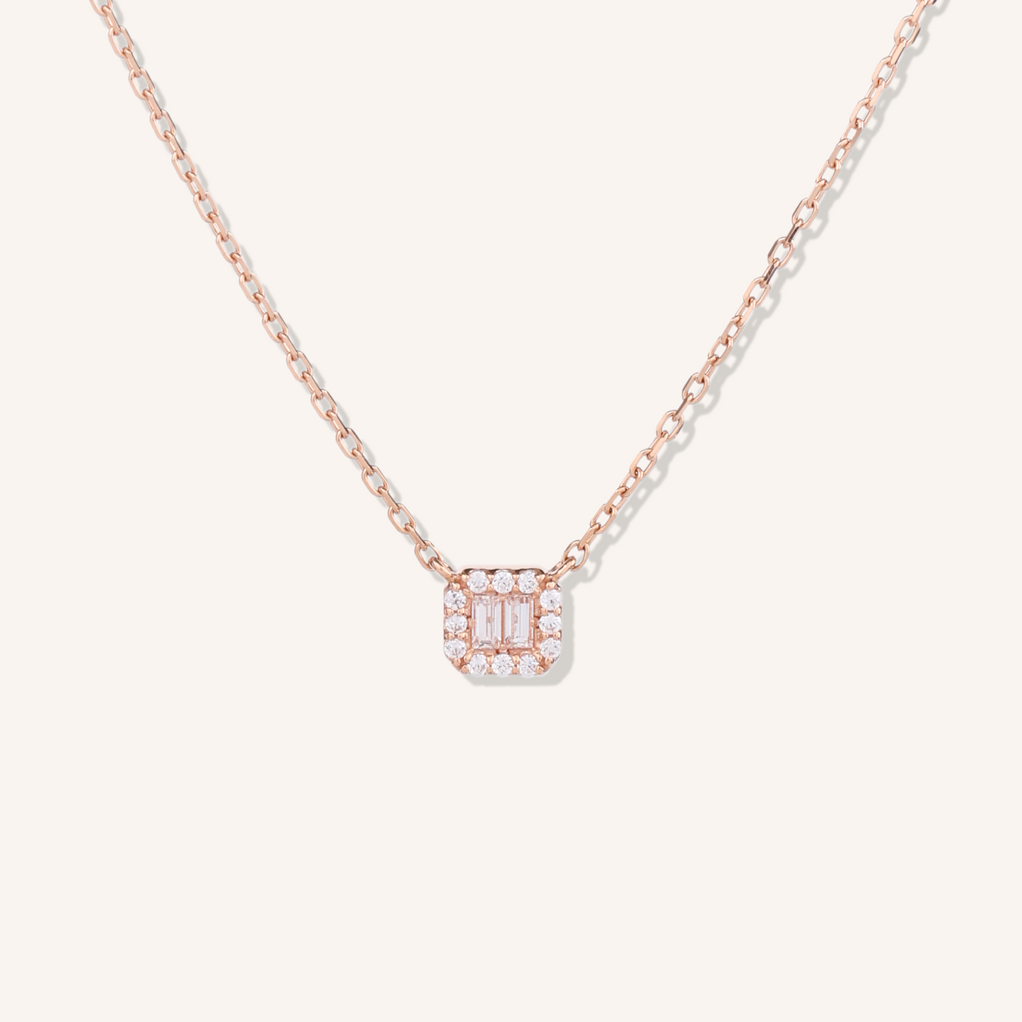 Baguette Halo Square Necklace