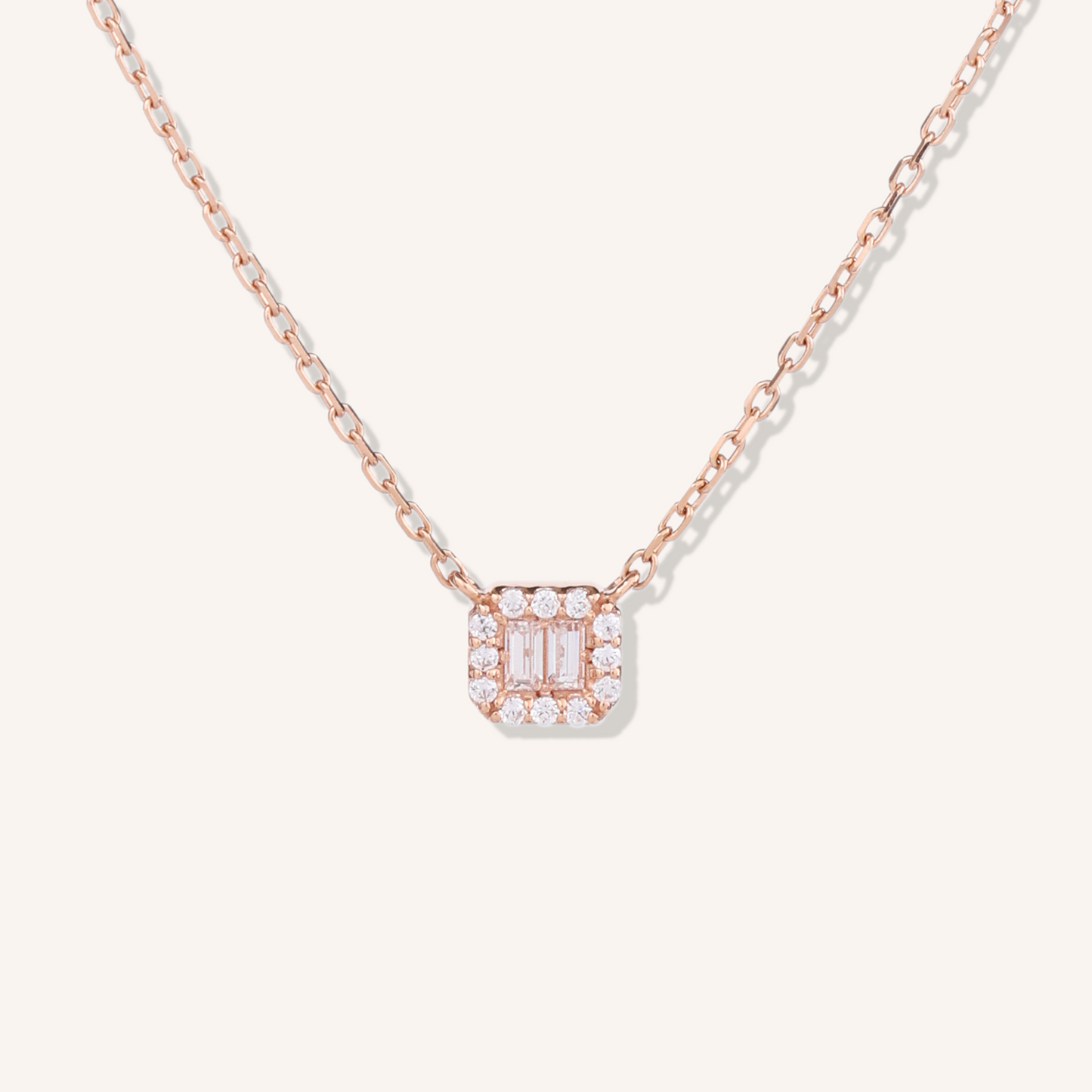 Baguette Halo Square Necklace