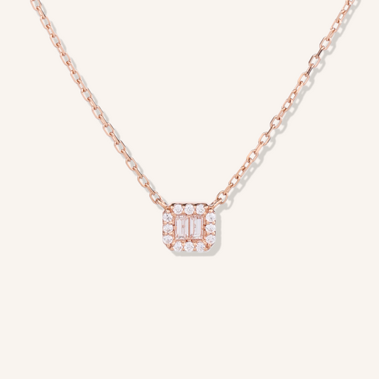 Baguette Halo Square Necklace