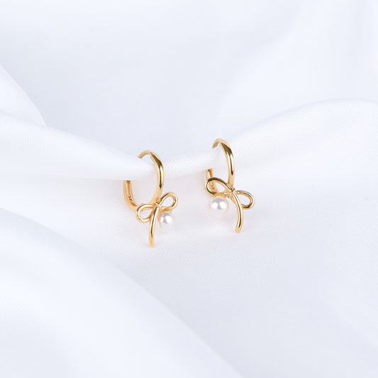 Ribbon Pearl Drop Earrings