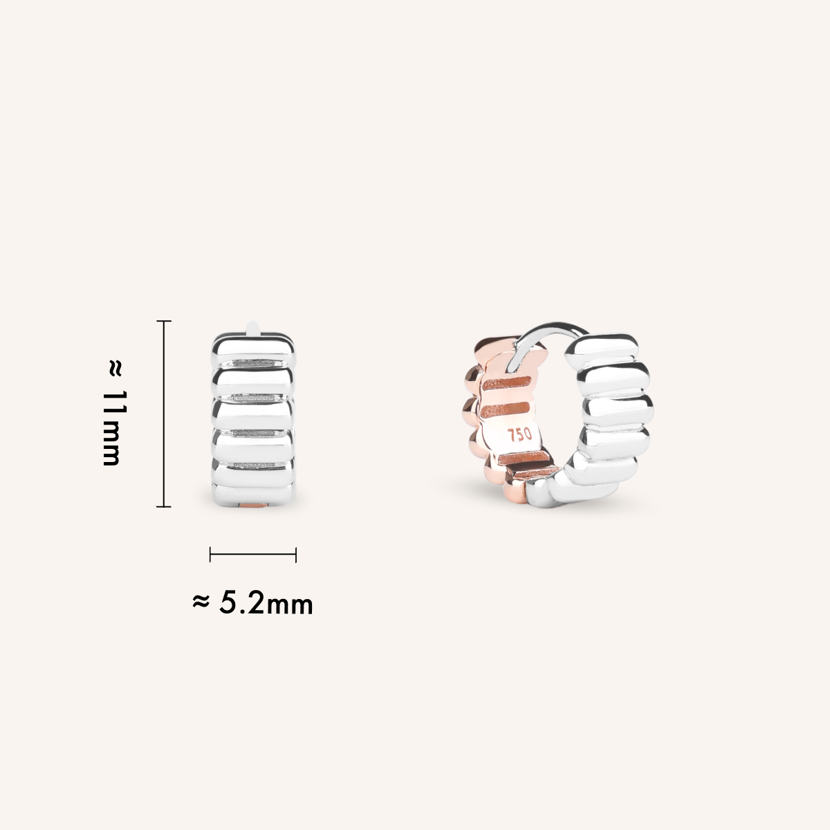 Reversible Two Tone Ribbed Huggie Hoop Earrings