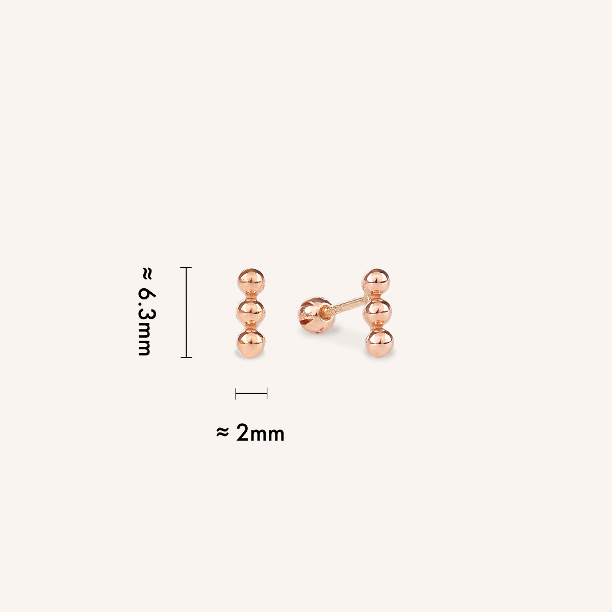 Triple Spheres Bar Stud Earrings